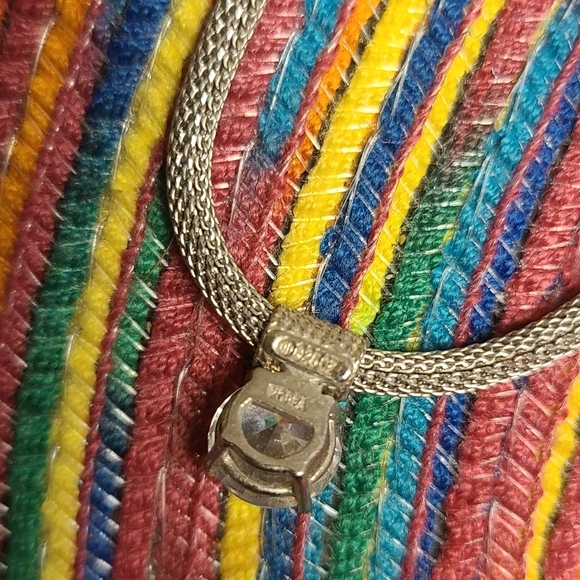 Sterling Silver Mesh Chain White CZ Pendant Necklace 925 8.9g 18 Inches Long - Picture 2 of 3